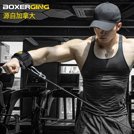 Fitness wrist strap with adjustable D-ring support cuffs, gym strength training buckle pulley, sports protection safety belt