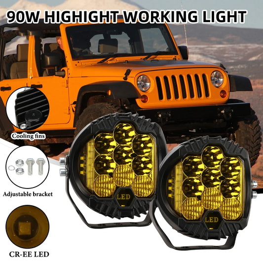 1/2pcs 5 inch Car LED Working Light Universal For Offroad Truck 4X4 ATV SUV Auxiliary Lights Combo Driving Lamp Headlamp Yellow