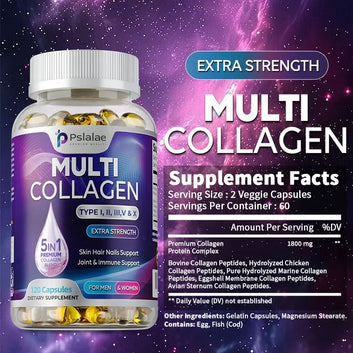 Multiple Collagen -Natural Energy Supplement, Support Cell Health, Anti-aging, Antioxidant, Skin, Joints, Hair, Bones Health