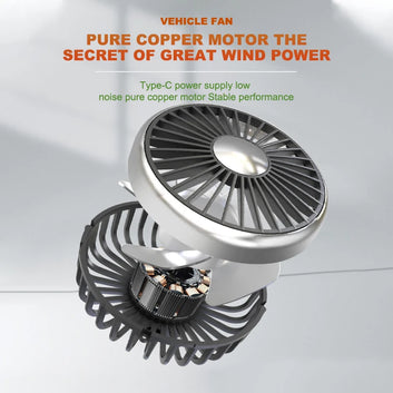 SEAMETAL Car Fan Cooling Dual Head Type-c Usb Car Fan 3 Speeds Adjustable Auto Cooler Air Fan With LED Lights Car Accessories