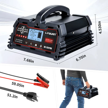 Auto DC12V 24V Battery Charger Smart LCD Display 8-stage Intelligent Charging Car Battery Chager for LiFePO4 AGM GEL Lead-Acid