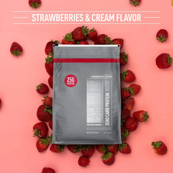 Zero Carb 100% Pure Whey Isolate Protein Powder, Lactose Free, Gluten Free, With Vitamins, Strawberries & Cream