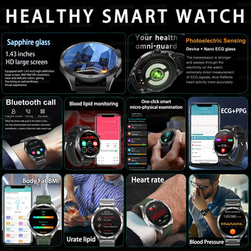 2025 New Nursing Grade Smart Watch ECG+PPG Blood Lipid Blood pressure Uric Acid HD Bluetooth Call Clock Health Smart Watch Men