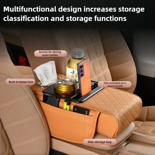Car Armrest Box 7.5cm Thicken Height Pad Arm Rest Cushion with Pocket